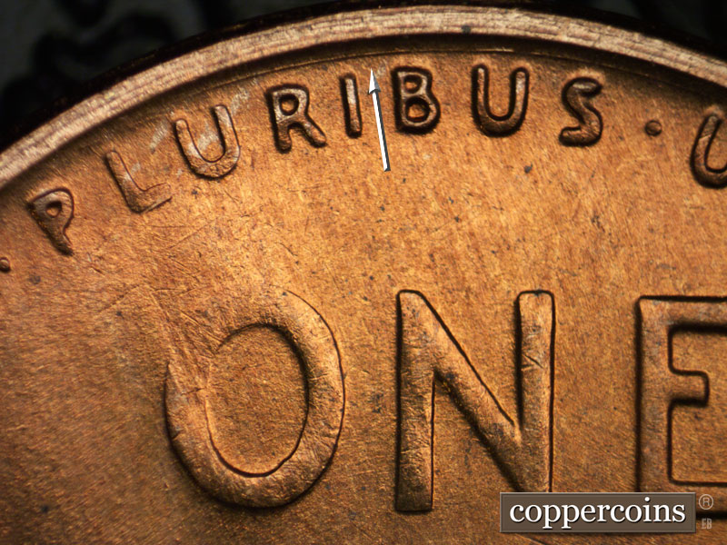 Die-stage B marker on 1954S•1MM•022 (1954 Repunched Mint Mark).