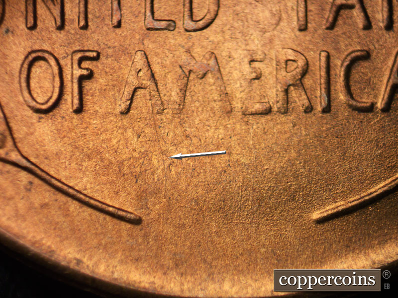 Die-stage B marker on 1954S•1MM•022 (1954 Repunched Mint Mark).