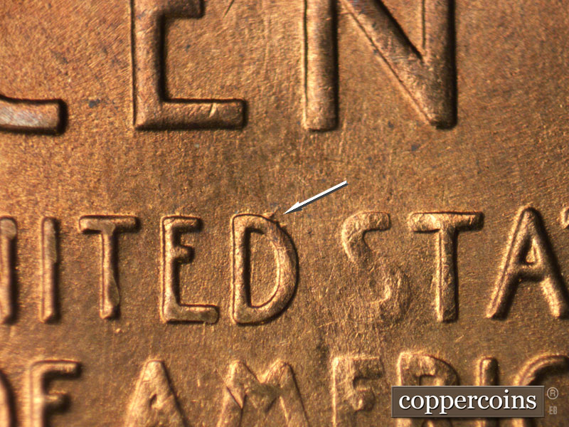 Die-stage B marker on 1954S•1MM•022 (1954 Repunched Mint Mark).