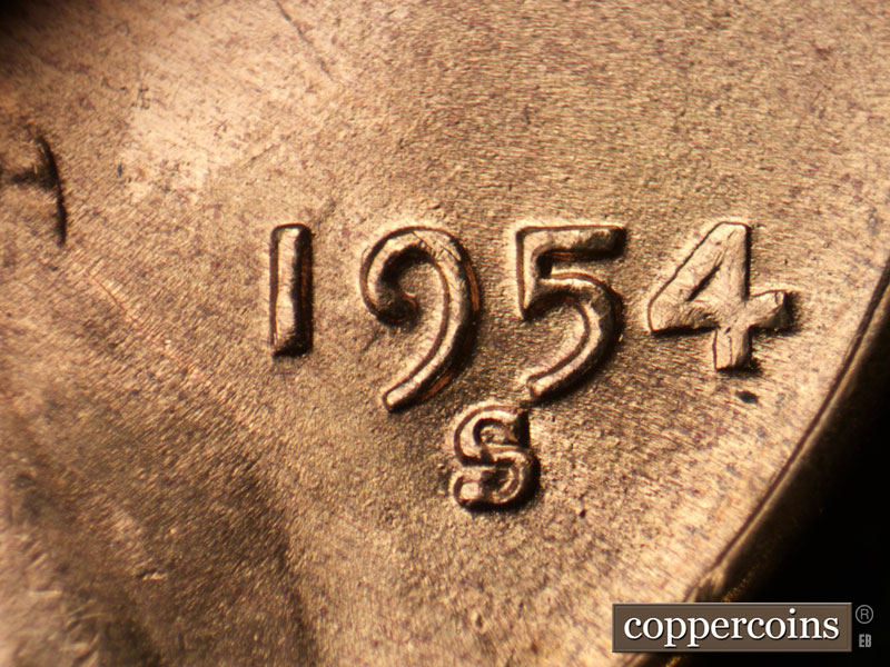 Die-stage B marker on 1954S•1MM•023 (1954 Repunched Mint Mark).