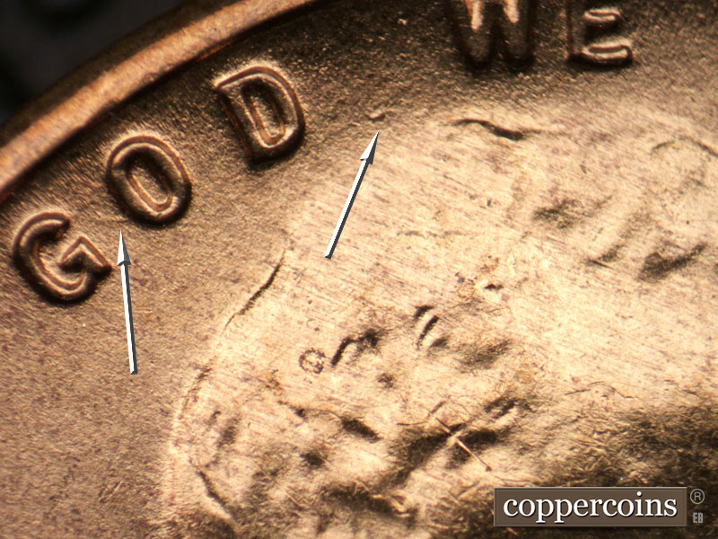 Die-stage B marker on 1954S•1MM•023 (1954 Repunched Mint Mark).