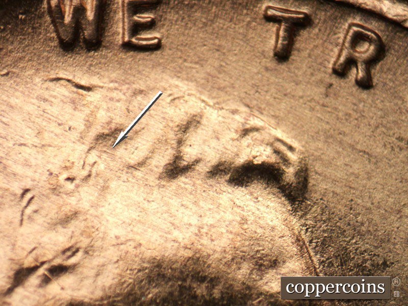 Die-stage B marker on 1954S•1MM•023 (1954 Repunched Mint Mark).