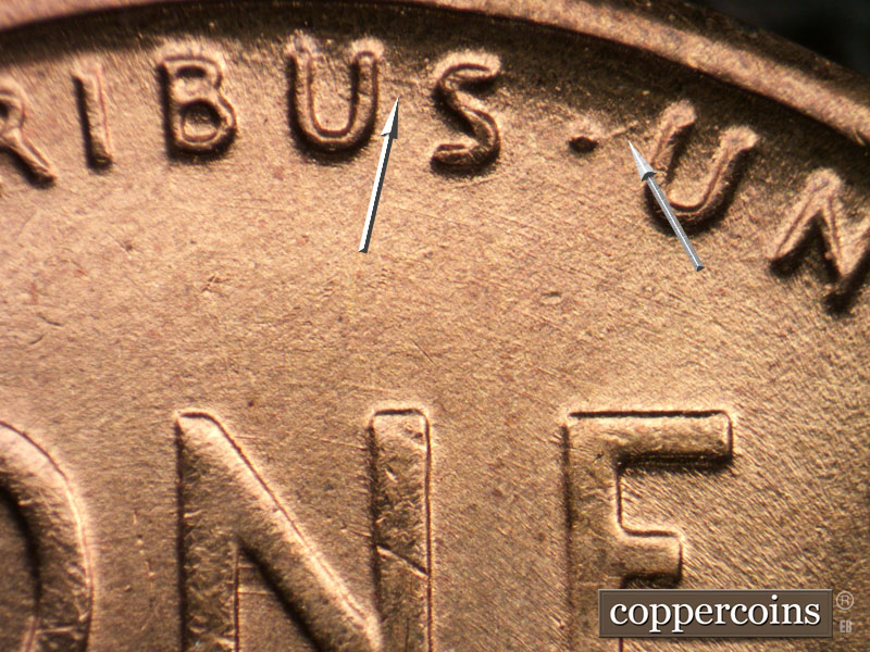 Die-stage B marker on 1954S•1MM•023 (1954 Repunched Mint Mark).