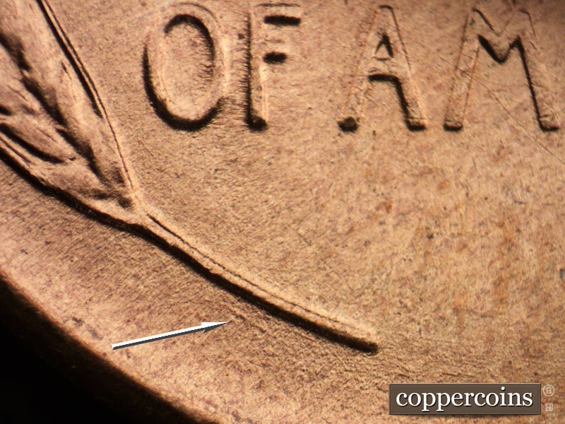 Die-stage B marker on 1954S•1MM•023 (1954 Repunched Mint Mark).