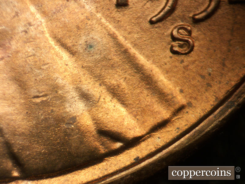 Die-stage B marker on 1954S•1MM•024 (1954 Repunched Mint Mark).