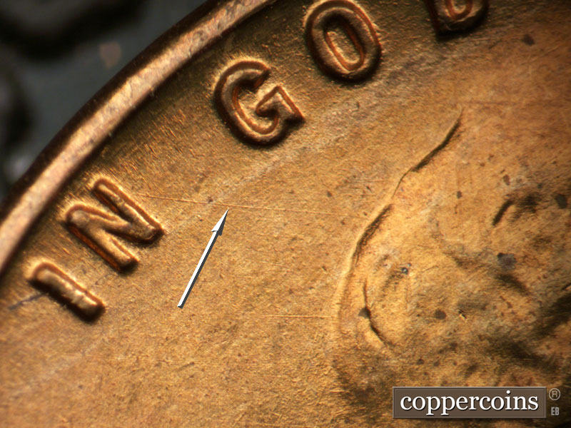Die-stage B marker on 1954S•1MM•024 (1954 Repunched Mint Mark).