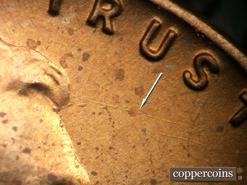 Die-stage B marker on 1954S•1MM•024 (1954 Repunched Mint Mark).