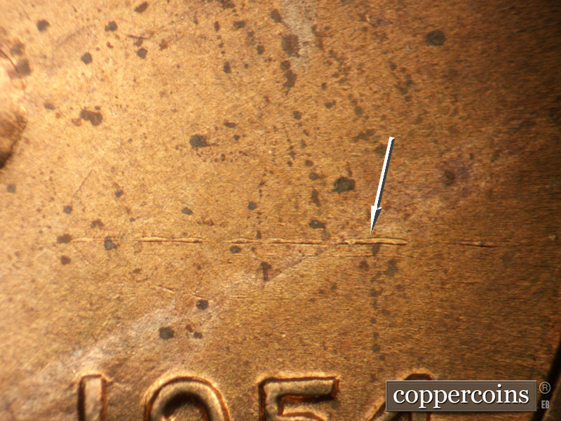 Die-stage B marker on 1954S•1MM•024 (1954 Repunched Mint Mark).