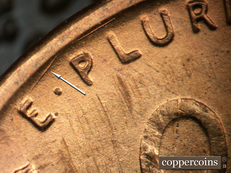 Die-stage B marker on 1954S•1MM•024 (1954 Repunched Mint Mark).