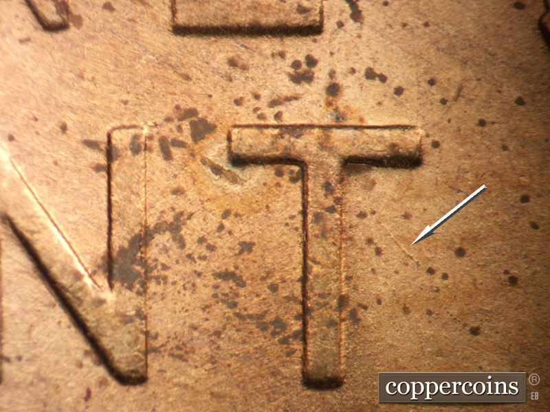 Die-stage B marker on 1954S•1MM•024 (1954 Repunched Mint Mark).