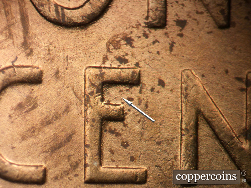 Die-stage B marker on 1954S•1MM•024 (1954 Repunched Mint Mark).