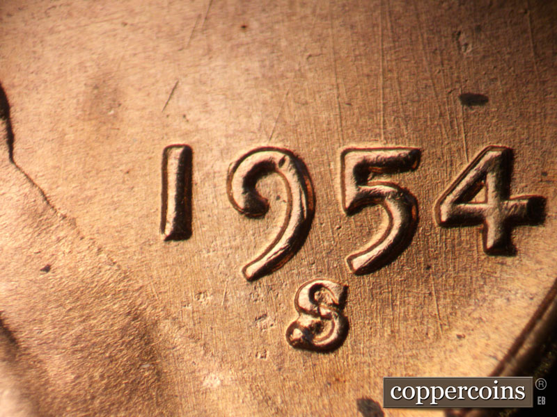 Die-stage B marker on 1954S•1MM•025 (1954 Repunched Mint Mark).