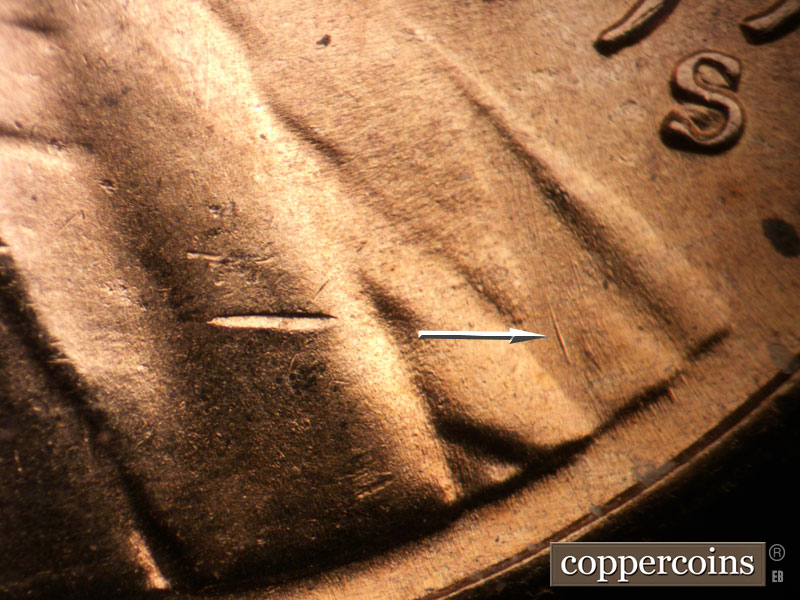 Die-stage B marker on 1954S•1MM•025 (1954 Repunched Mint Mark).