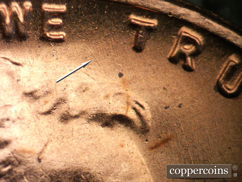 Die-stage B marker on 1954S•1MM•025 (1954 Repunched Mint Mark).