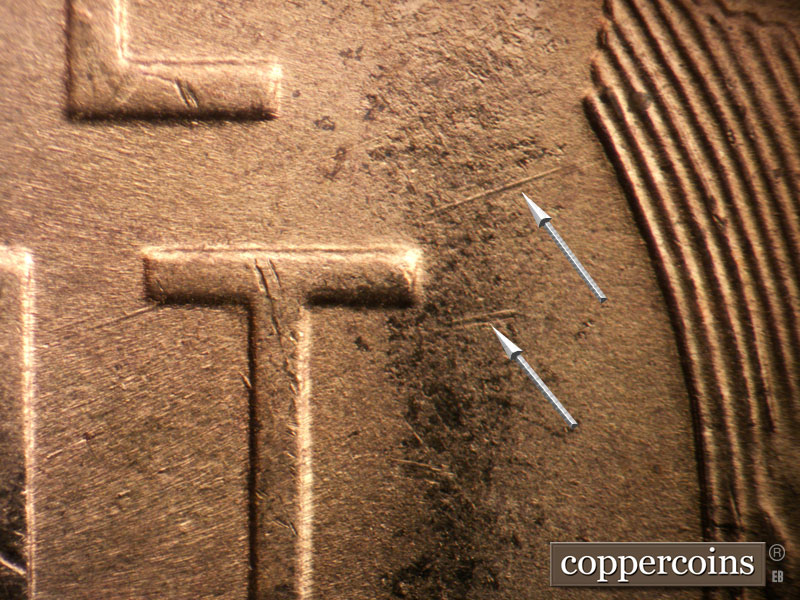 Die-stage B marker on 1954S•1MM•025 (1954 Repunched Mint Mark).