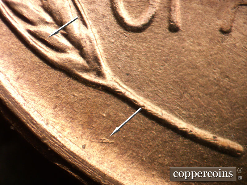 Die-stage B marker on 1954S•1MM•025 (1954 Repunched Mint Mark).