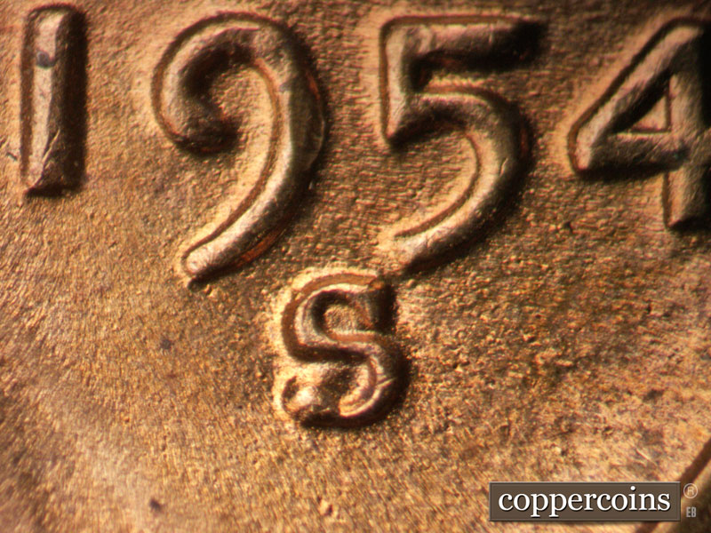 1954 Lincoln cent obverse, CopperCoins die 1954S•1MM•026.