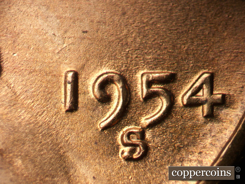 Die-stage B marker on 1954S•1MM•026 (1954 Repunched Mint Mark).