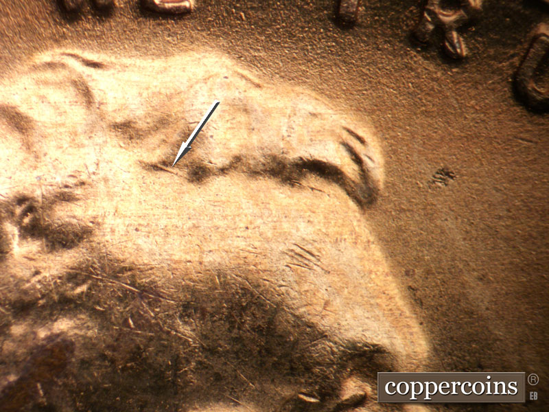 Die-stage B marker on 1954S•1MM•026 (1954 Repunched Mint Mark).
