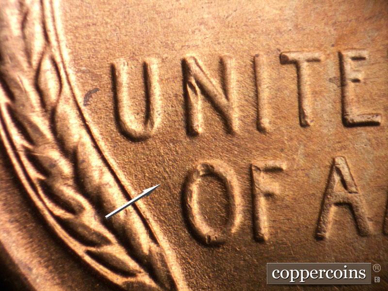 Die-stage B marker on 1954S•1MM•026 (1954 Repunched Mint Mark).