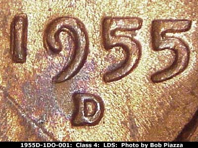 Die-stage C marker on 1955D•1DO•001 (1955 Doubled Die Obverse).