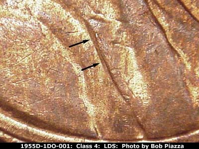 Die-stage C marker on 1955D•1DO•001 (1955 Doubled Die Obverse).