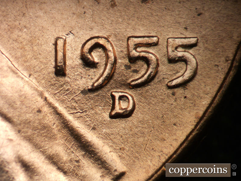 Die-stage A marker on 1955D•1DO•002 (1955 Doubled Die Obverse).