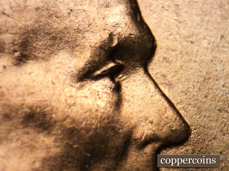 1955 Lincoln cent obverse, CopperCoins die 1955D•1DO•003.