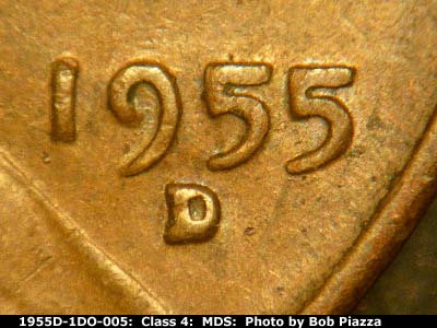 Die-stage B marker on 1955D•1DO•005 (1955 Doubled Die Obverse).