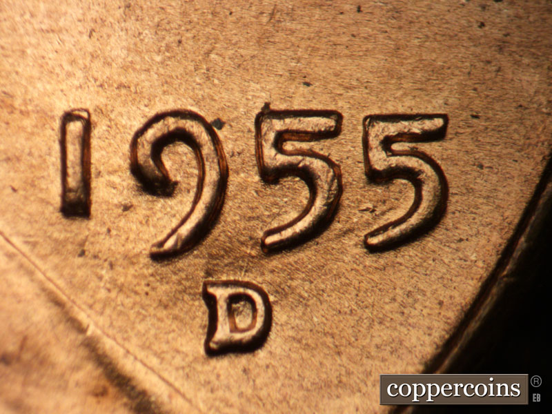 Die-stage B marker on 1955D•1DO•006 (1955 Doubled Die Obverse).