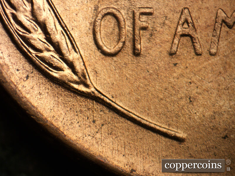 Die-stage B marker on 1955D•1DO•006 (1955 Doubled Die Obverse).