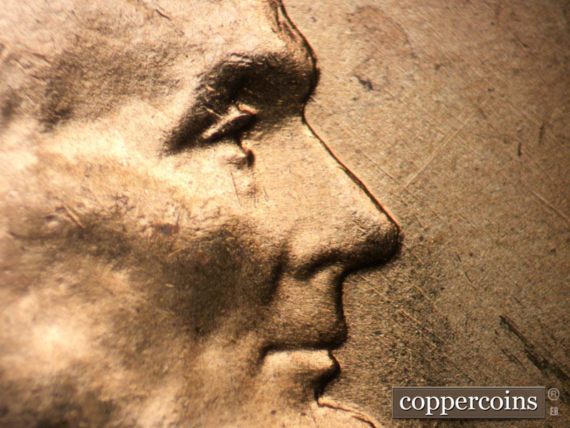 1955 Lincoln cent obverse, CopperCoins die 1955D•1DO•008.