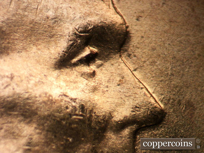 1955 Lincoln cent obverse, CopperCoins die 1955D•1DO•009.