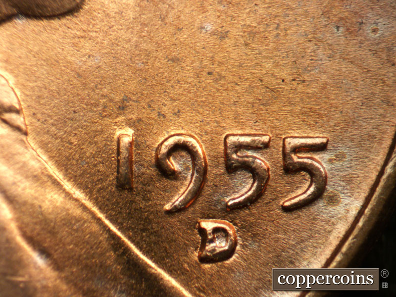 Die-stage B marker on 1955D•1DO•011 (1955 Doubled Die Obverse).