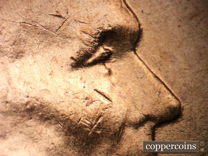 1955 Lincoln cent obverse, CopperCoins die 1955D•1DO•014.