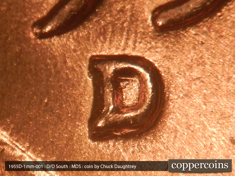 1955 Lincoln cent obverse, CopperCoins die 1955D•1MM•001.