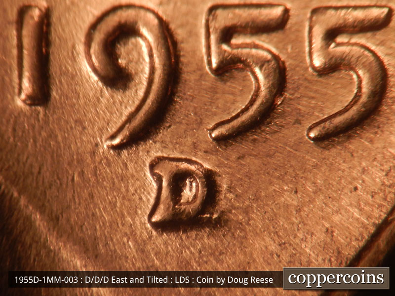 Die-stage C marker on 1955D•1MM•003 (1955 Repunched Mint Mark).