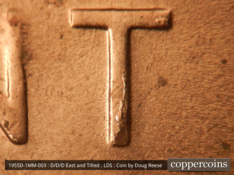 Die-stage C marker on 1955D•1MM•003 (1955 Repunched Mint Mark).