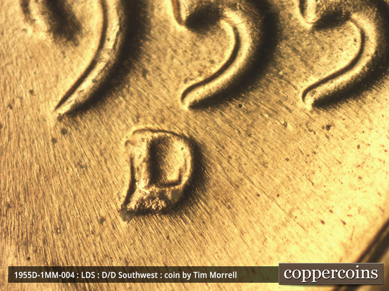 Die-stage C marker on 1955D•1MM•004 (1955 Repunched Mint Mark).