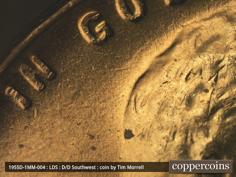 Die-stage C marker on 1955D•1MM•004 (1955 Repunched Mint Mark).