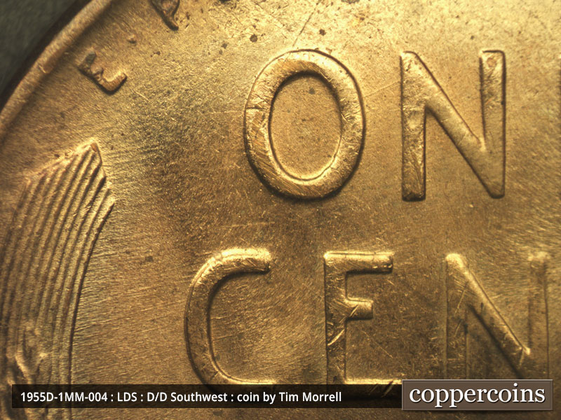 Die-stage C marker on 1955D•1MM•004 (1955 Repunched Mint Mark).