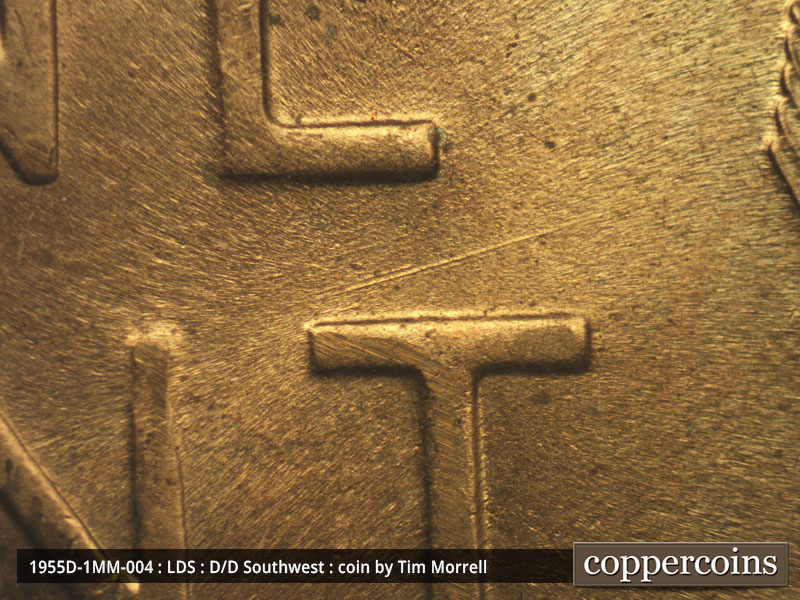 Die-stage C marker on 1955D•1MM•004 (1955 Repunched Mint Mark).