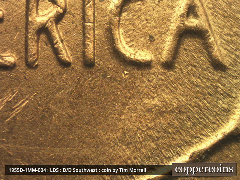 Die-stage C marker on 1955D•1MM•004 (1955 Repunched Mint Mark).