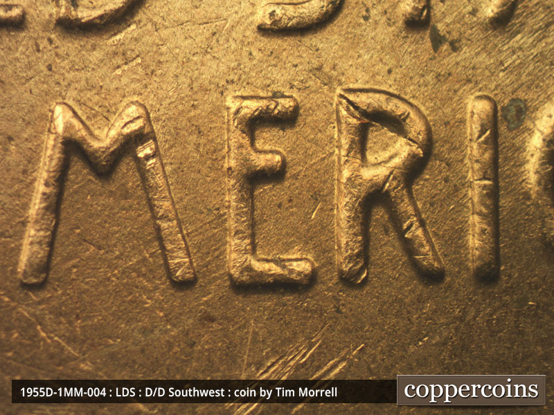 Die-stage C marker on 1955D•1MM•004 (1955 Repunched Mint Mark).