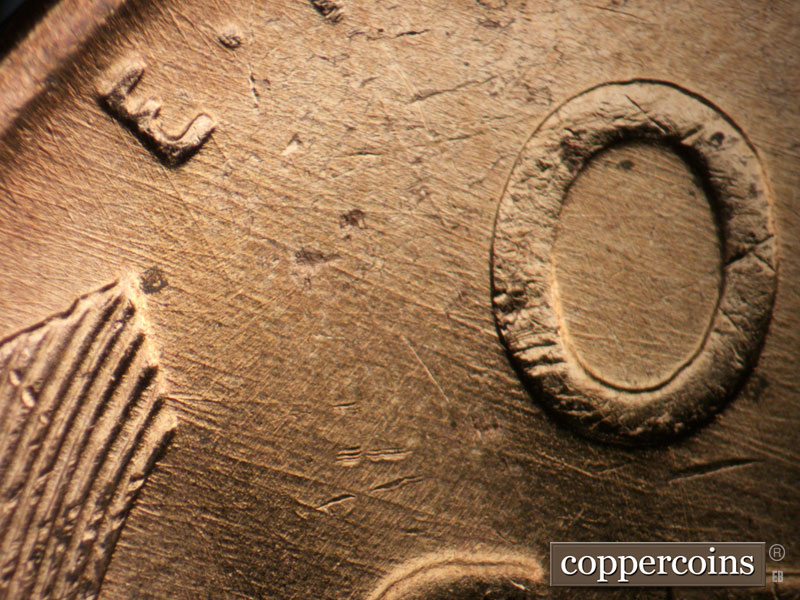 Die-stage B marker on 1955D•1MM•008 (1955 Repunched Mint Mark).
