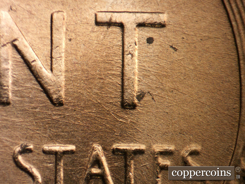 Die-stage B marker on 1955D•1MM•008 (1955 Repunched Mint Mark).