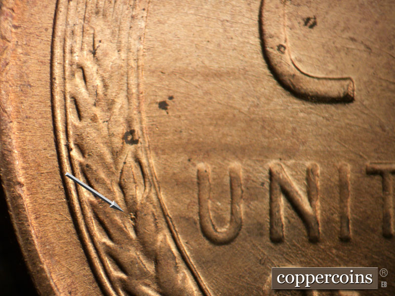 Die-stage B marker on 1955D•1MM•008 (1955 Repunched Mint Mark).