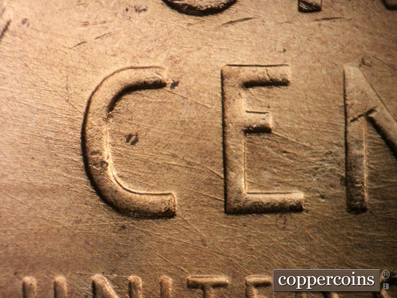 Die-stage B marker on 1955D•1MM•008 (1955 Repunched Mint Mark).