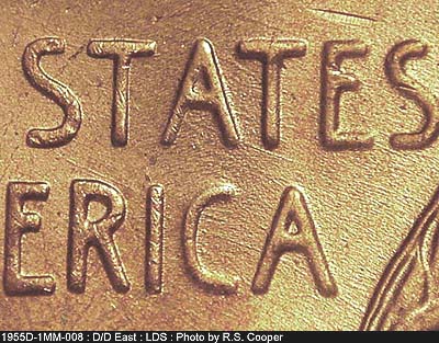 Die-stage C marker on 1955D•1MM•008 (1955 Repunched Mint Mark).