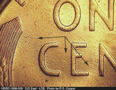 Die-stage C marker on 1955D•1MM•008 (1955 Repunched Mint Mark).